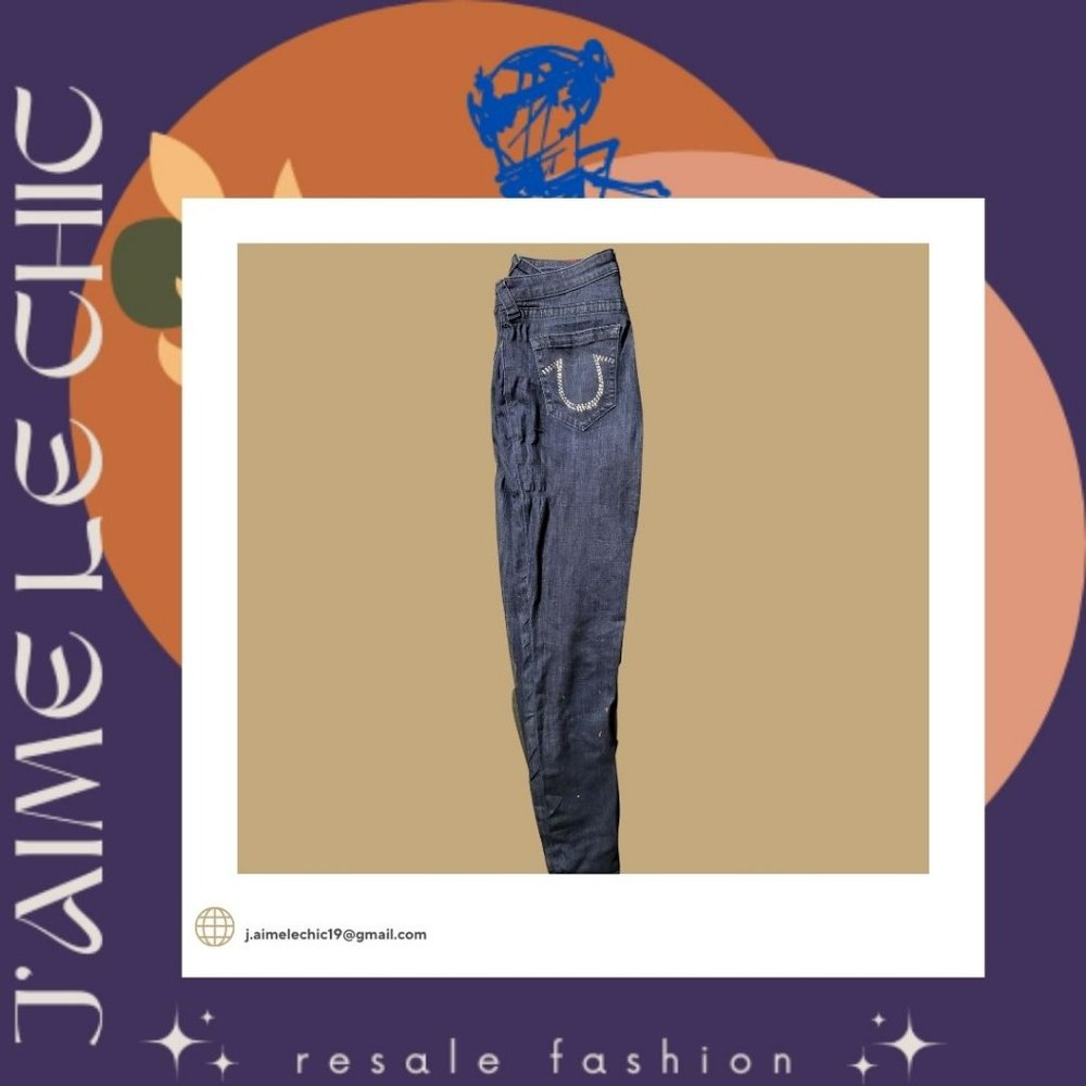 True Religion Jeans Dark Black Blue Denim With "Diamond" Studded Pockets Jeans